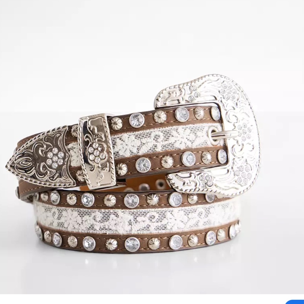 NEW Girls Leather Lace & Bling Cowgirl Belt 28”